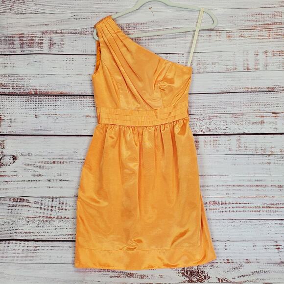 Shoshanna Y2K Orange Sherbert Pleated Mini Dress 2 Shimmer One Shoulder Glam Lux - Picture 1 of 13